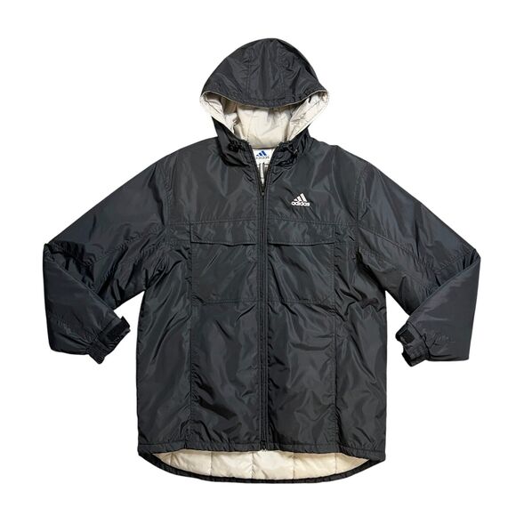 Vintage Adidas Jacket Mens M Medium Black Nylon Hooded Full Zip Insulated Lined - Picture 1 of 11